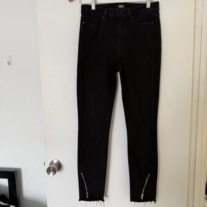 PAIGE Black Hoxton Ankle Skinny Jeans with Zipper Accents size 29x32